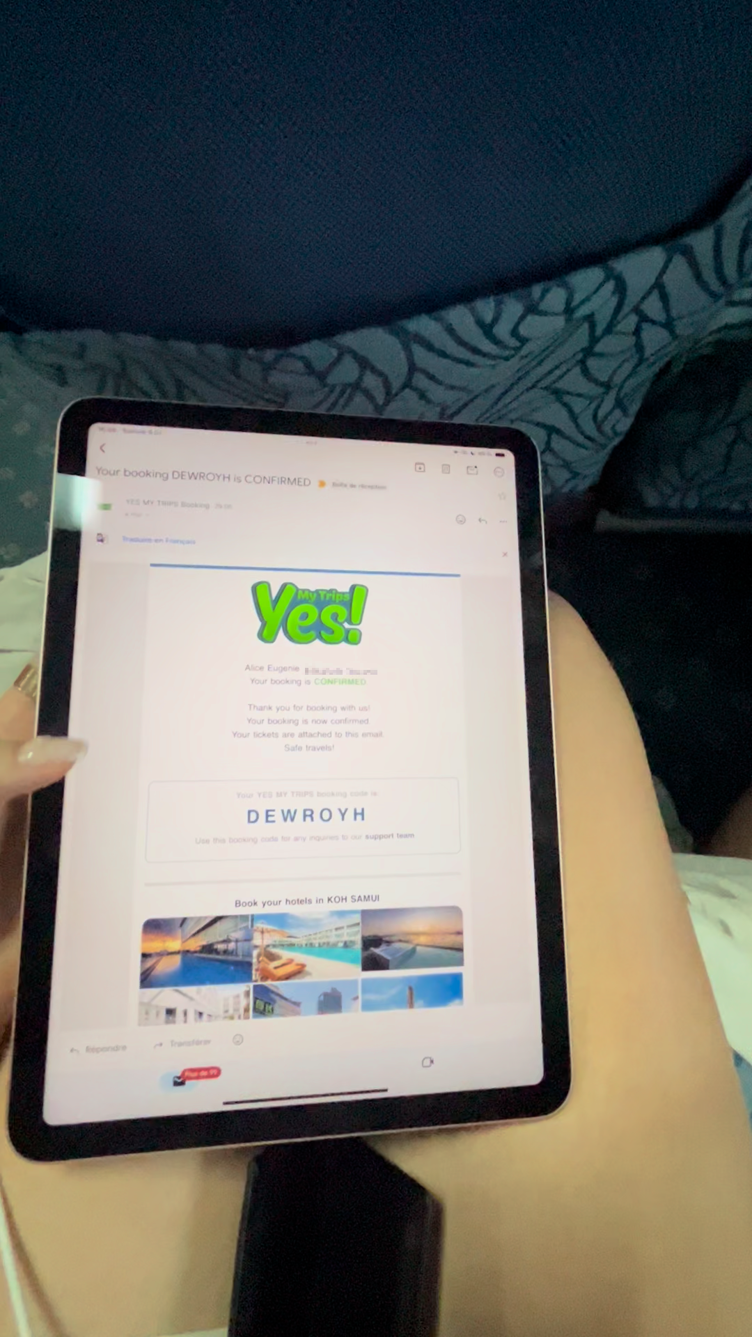 Traveler using YesMyTrips e-ticket on a Lomprayah ferry from Koh Tao to Koh Samui, July 2025